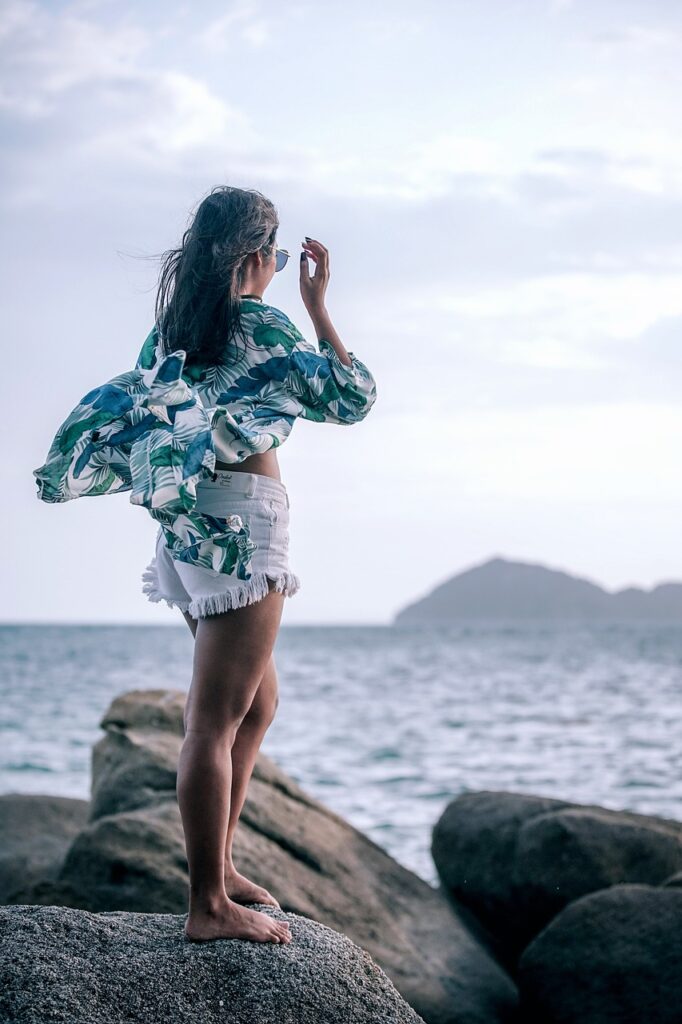 barefoot, beach, female, nature, ocean, outdoors, relaxation, sea, stand, stones, summer, travel, vacation, woman, travel, travel, travel, travel, travel