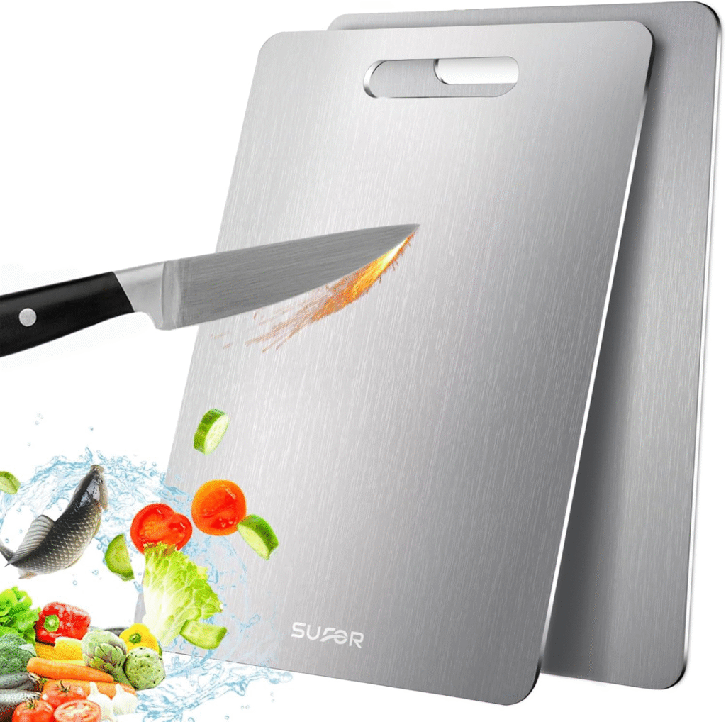 2 Pack Titanium Cutting Board - 100% Pure Titanium, Double-Sided Food-Grade Cutting Boards for Kitchen - Easy to Clean, Knife-Friendly, Crack-Resistant, and Ideal for Meats, Fruits, and Vegetables - 13 * 9 Inches 1 image 117