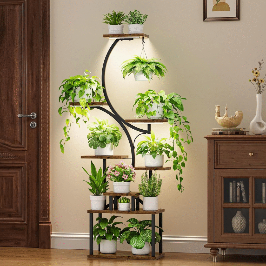 Plant Stand Indoor with Grow Lights – 62" Tall S-Shaped 8 Tiered Flower Rack for Living Room, Black Decorative Shelf with Timer-Enabled Grow Lights – Ideal for Indoor Growing 1 image 137